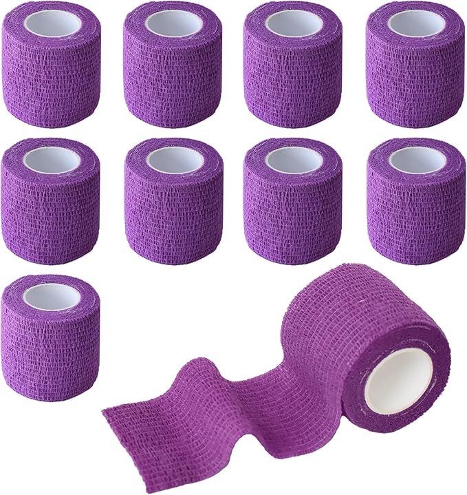 9 Pack 2" x 5 Yards Self Adhesive Bandage Wrap Self Stick Wrap for Ankle, Wrist, Finger, Sports, Breathable Cohesive Vet Tape for Pets (Purple)