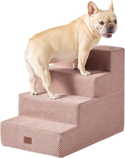 EHEYCIGA Dog Stairs for Bed 18" H, 4-Step Dog Steps for High Bed, Pet Steps for Small Dogs and Cats, Non-Slip Balanced Pet Ramp Indoor, Pink