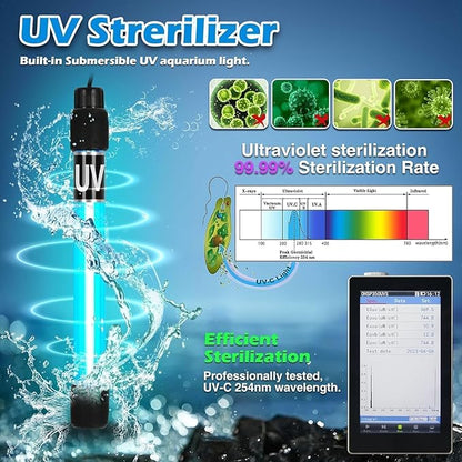 Aquarium U-V Filter Dual Spout 600GPH for Large 100-300 Gallon Fish Tank Silent Canister Internal Filter Cold Plunge Tub Koi Pond Filter, Green Clean Machine Deodorization for Saltwater Freshwater