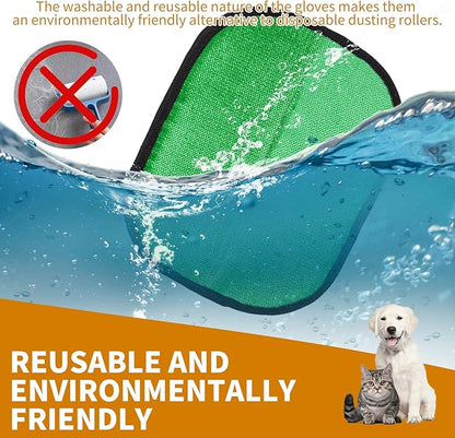 2PCS Electrostatic Pet Grooming Gloves, Reusable Hair Remover for Dog Cat Fur on Clothes Furniture Car Seat/Green
