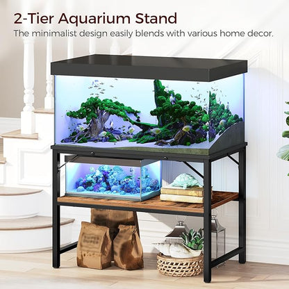 40-50 Gallon Fish Tank Stand, Aquarium Stand with 2-Tier Storage Shelves, Heavy Duty Breeder Turtle Terrarium Stand Rack for Home Office, 36.2" L x 18.9" W x 24.4" H, Rustic Brown FTHR4001
