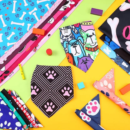 150 Pcs Dog Bandanas Bulk Pet Bibs Colorful Triangle Scarf Pet Bandanas for Medium Large Dogs Spring Summer Birthday Costume Decoration (Paw)