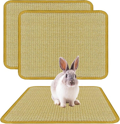 DYAUS Rabbit Scratching Pad, Sisal Bunny Scratch Pad, Natural Rabbit Foraging Mats for Cages, Indoor Bunny Toys Accessories for Bedding Biting Sleeping Resting (2PCS, 16x12in)