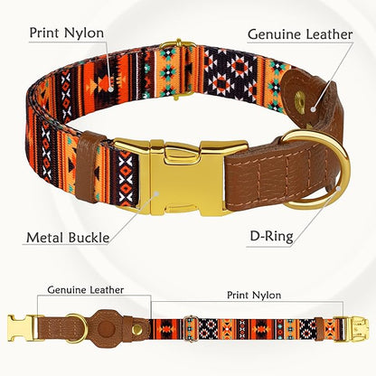 AirTag Dog Collar for Small Medium Large Breed - Adjustable Cute Pattern Dog Collar with Airtag Holder - Soft Leather Tracker GPS Apple Air Tag Pet Collars (Medium, 14"-18" Neck Fit, Western)