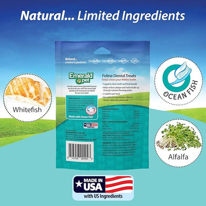 Feline Dental Treats — Tasty and Crunchy Cat Dental Treats Grain Free — Natural Dental Treats to Clean Cat Teeth, Freshen Cat Breath, and Reduce Plaque and Tartar Buildup — Ocean Fish Treats, 3 oz