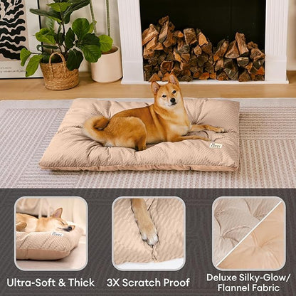 FUNNY FUZZY 2 in 1 Dog Bed Crate Pad Mat, Washable Reversible Pet Floor Mats,Fluffy Kennel Pad for Small Large Sized Dog,Indoor Cats,Sleeping Mattress, 41.7" × 28.3", Beige