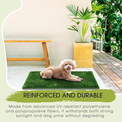 Dog Potty for Indoor or Porch with Foldable Silicone Stand Tray Large, 35 x 25 Inch Dog Grass Pad for Puppy Training, Reusable Artificial Grass Pee Pad, Indoor Outdoor Pet Toilet for Small Medium Dogs
