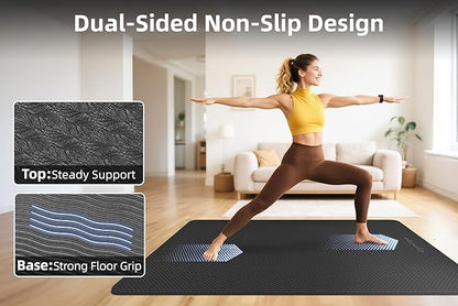 Extra Large Yoga Mat - 72"x35", 72"x48", 78"x57" - Wide TPE Exercise Mat for Home, Stretching, Couples & Family Workouts - 6-12mm Thick, Non-Slip & Waterproof - with Carry Bag and Straps