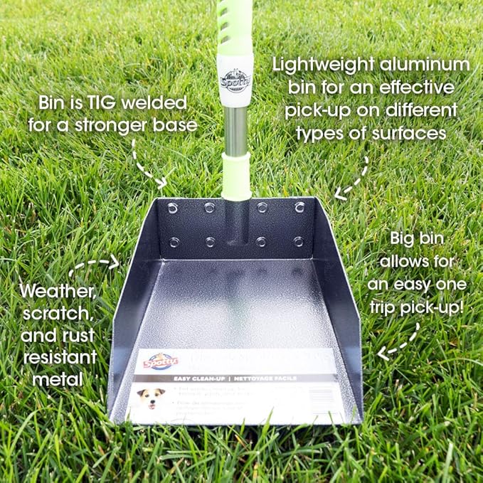 Aluminum Telescoping Metal Handled Poop Tray with Rake Sturdy Lightweight Pooper Scooper Extends 43" Long Scoop Great for Large & Small Dogs (2154)