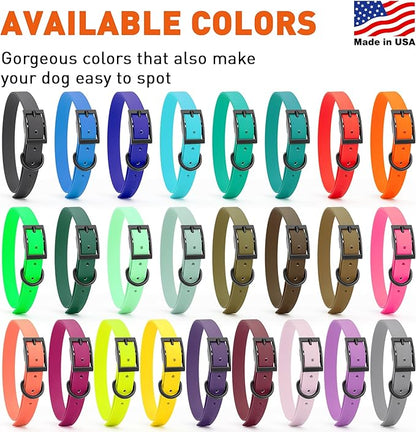 Dogline Biothane Waterproof Dog Collar Strong Coated Nylon Webbing with Black Hardware Odor- Proof for Easy Care Easy to Clean High Performance Fits Small Medium or Large Dogs, Tropical Green