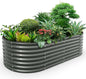 A ANLEOLIFE 8x4x2ft Galvanized Raised Garden Bed Kit, Oval Metal Deep Root Planters for Outdoor Plants Vegetables Flowers Herb, Large Bottomless, 478 Gallon Capacity- Quartz Grey