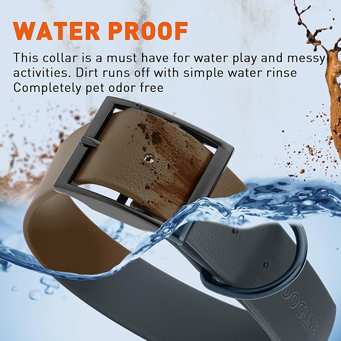 Dogline Biothane Waterproof Dog Collar Strong Coated Nylon Webbing with Black Hardware Odor- Proof for Easy Care Easy to Clean High Performance Fits Small Medium or Large Dogs, Dark Chocolate Brown