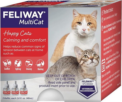 FELIWAY® MultiCat 3 x 30 Day Cat Calming Refills for Pheromone Diffuser, 3 x 48ml Value Pack- Helps Reduce Conflicts and Signs of Tension in Multi-Cat Households
