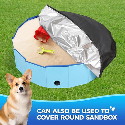 55 inch Foldable Dog Pet Bath Pool Cover, Portable Round Collapsible Pool Cover with Oxford Cloth Material and Drawstring Design for Dog Pet Pool, Waterproof and Dustproof (Black)