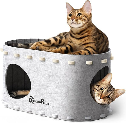 DownyPaws Cat House for Indoor Cats, Cat Bed Cave for Multiple & Large Cats Up to 22 Lbs, Scratch Resistant Peekaboo Cat Caves, Foldable Tunnel Enclosed Bed, PeekaPurr, Marble