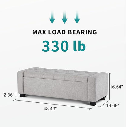 48" Ottoman with Storage, Storage Ottoman Bench with Safety Hinge, Upholstered Entryway Bench with Seating for Bedroom, Living Room, Holds up to 330 lb(Light Gray)