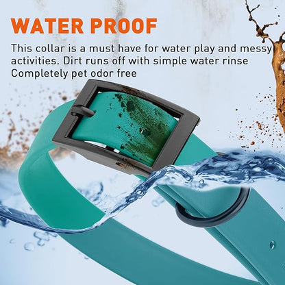 Dogline Biothane Waterproof Dog Collar Strong Coated Nylon Webbing with Black Hardware Odor- Proof for Easy Care Easy to Clean High Performance Fits Small Medium or Large Dogs, Blue Aqua