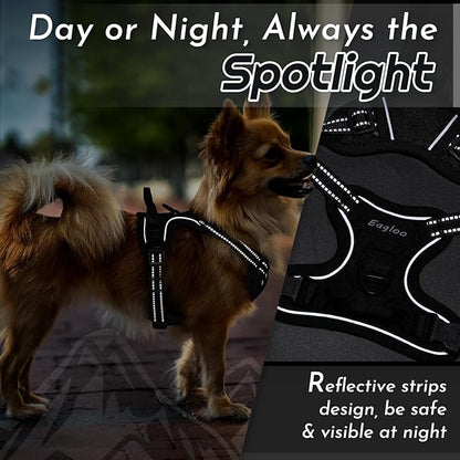 Eagloo Small Dog Harness No Pull, Service Vest with Reflective Strips and Control Handle, Adjustable and Comfortable for Easy Walking, No Choke Pet Harness with 2 Metal Rings, Black, XS