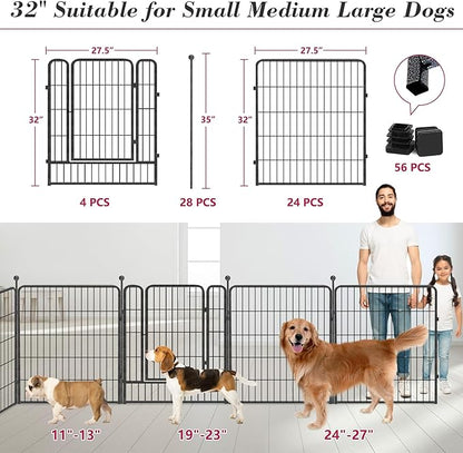 Dog Playpen 32 inch 28 Panels Indoor Outdoor Dog Pen for Medium/Small Dogs Heavy Duty Metal Dog Fence Outdoor for Yard, Puppy Playpen with Door Portable Pet Fence for RV Camping Yard