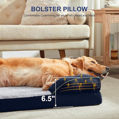 FURTIME Orthopedic Dog Bed for Extra Large Dogs - XL Plus Washable Dog Sofa Beds, Supportive Foam Pet Couch Bed with Removable Washable Cover, Waterproof Lining and Nonskid Bottom, Navy Blue