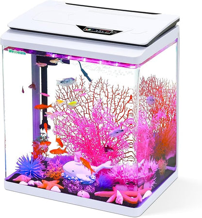 8 Gallon High-Transparency Fish Tanks, Betta and Goldfish Tanks with Filter, Light, Seven-Color LED, Integrated Oxygenation, Filtration, and Circulation, and Aquarium Starter Kits