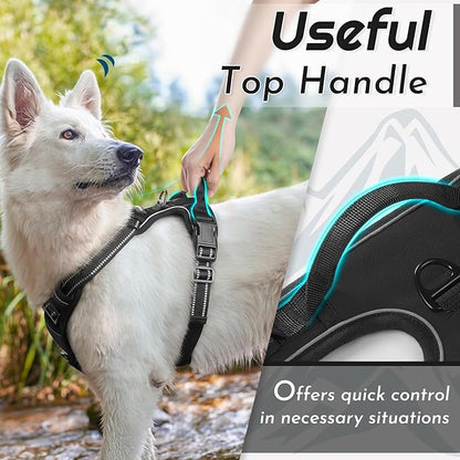 Eagloo Dog Harness Medium Sized Dog, No Pull Service Vest with Reflective Strips and Control Handle, Adjustable and Comfortable for Walking, No Choke Pet Harness with 2 Metal Rings, Black, M