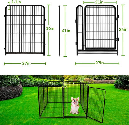 Garden Fencing 36 inch High, 10 Panels Total 22.1 Ft(L) Dog Fence Outdoor for Yard, Gate 21 inches Wide with Low Sills. Animal Barrier Fence, Fencing for Garden Beds, Rabbit Fences