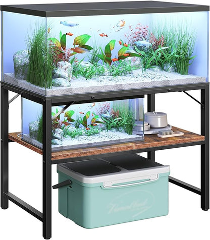 40-50 Gallon Fish Tank Stand, Aquarium Stand with 2-Tier Storage Shelves, Heavy Duty Breeder Turtle Terrarium Stand Rack for Home Office, 36.2" L x 18.9" W x 24.4" H, Rustic Brown FTHR4001