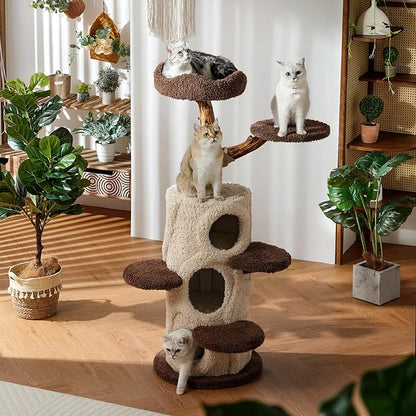 54.7'' Tall Modern Wood Cat Tree with 3 Level House, Luxury Cat Tower for Home Decoration, Large Cat Condo for Multi-Cat Families