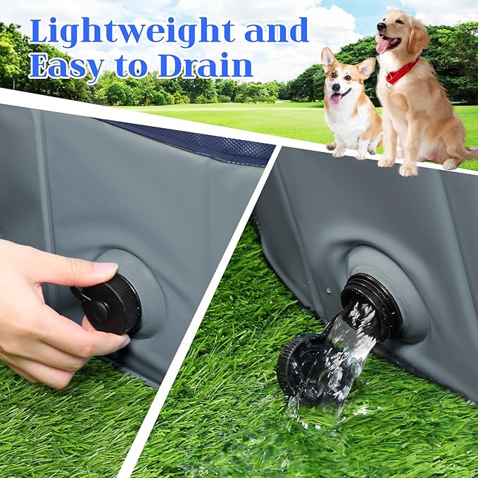 Foldable Dog Bath Swimming Pool 63'' Plastic Kiddie Pool Professional Tub Collapsible Grooming Bathtub for Pets Kids Baby and Toddler, 63 x 12 Inches Gray