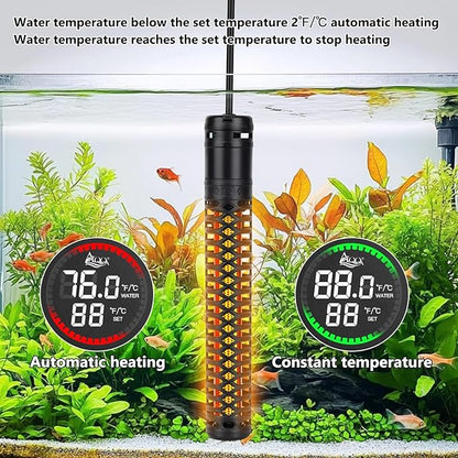 AQQA Aquarium Heater,Submersible Fish Tank Heater 59-93°F/15-34°C External Controller,Rapid Heating,Ultra-high Temperature Protection,Automatic Power-Off When Leaving Water (200W for 26-53 Gallon)