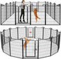 Dog Playpen Outdoor 16 Panels Heavy Duty Dog Fence 47" Height Anti-Rust with Doors Portable for RV Camping Yard, Total 36FT, 103 Sq.ft, Snowy Black