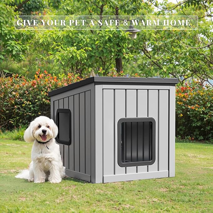 DRATO Dog House Indoor and Outdoor with Weatherproof Roof Removable Floors for Small to Middle Sized Dogs Easy to Assemble (Gray, 24.65 * 21.5 * 22.21)