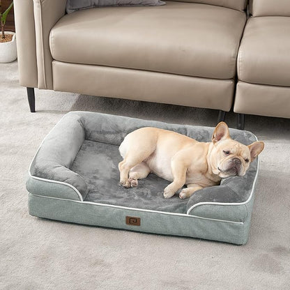 EHEYCIGA Orthopedic Dog Beds for Large Dogs, Waterproof Memory Foam Large Pet Bed with Sides, Non-Slip Bottom and Egg-Crate Foam Dog Couch Bed with Washable Removable Cover, Greyish Green