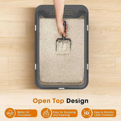 2PACK Stainless Steel Litter Box, Extra Large Litter Boxes for Big Cats, XL Metal Cat Litter Box with Lid High Sides, Anti-Urine Leakage, Non-Sticky, Scoop Included