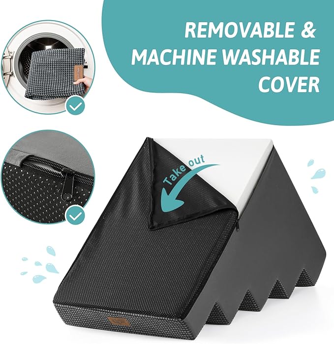 Dog Stairs for Small Dogs, 5 Tier Wider Pet Stairs for High Beds, 23.6" H Non-Slip Dog Steps for Old Cats, Puppies, Small Medium Dogs, 29.5x19.7x23.6 inch, Dark Grey