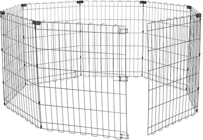 Amazon Basics Foldable Octagonal Metal Exercise Dog Playpen - Indoor/Ou, , Blacktdoor, No Door, Small (8 Panels, 24 x 30), Easy to assemble, store, and customize, 30" - Small, Black
