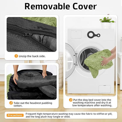 GGIB Calming Dog Bed Fluffy Plush Dog Mat for Furniture Protector with Removable Washable Cover for Large Medium Small Dogs and Cats (Extra Large (53x39.3x6), Grass Green)