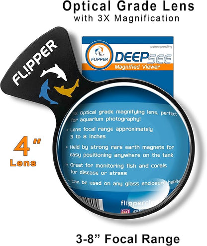 Flipper DeepSee 4" Viewer - Filter Clear Lens and Aquarium Magnetic Magnifier - Fish Tank Magnifying Glass for Coral Reef Aquarium - Magnetic Magnifying Glass Ideal for Photography - Black