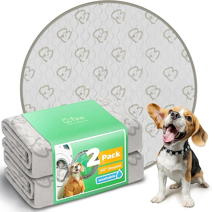 FXW Washable Pee Pads for Dogs, Puppy Pads with Super Absorbent, Specifically Designed for Whelping Box, 39" Round, Khaki, 2 Packs