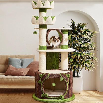 73‘’ Tall Flower Cat Tree for Indoor Cats Large Adult, Luxury Cat Tower with Scratching Post, Heavy Duty Modern Cat Furniture for Large Cats, Removable Mats, Multi-Level Cat House with Toy Ball
