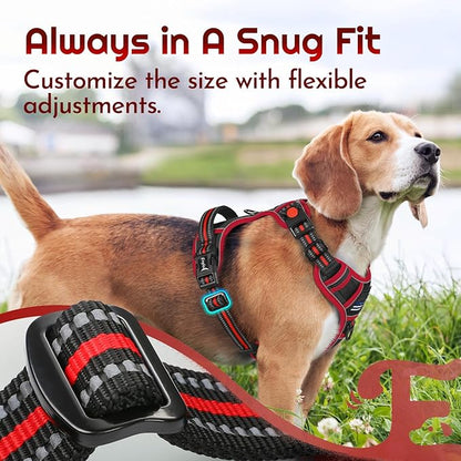 Eagloo Dog Harness Small Sized, Easy Wearing with 3 Buckles, Adjustable No Pull Pet Harness with 2 Rings for Walking, No Chock Reflective Soft Padded Vest with Control Handle, Black & Red, S