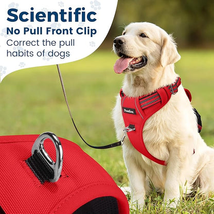 Funfox Dog Harness No Pull, Adjustable Pet Vest Harness, Super Soft Material with Vertical Handle Easy Control, Reflective Night Walking, 2 Leash Clips for Small Sized Dogs, Red, S