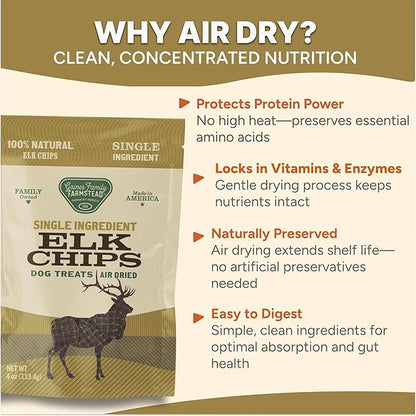 Gaines Family Farmstead Elk Chips for Dogs – 4 oz, Natural Single-Ingredient Dog Treats, High-Protein Rawhide-Free Chews, Healthy Grain-Free Snacks, Made in USA