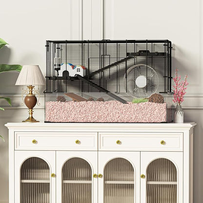 3-Tier Glass Hamster Tank, Large Hamster Cage Habitat with 11inch Big Running Wheel for Rat, Mouse, Gerbil, Syrian Hamster, 590 SQ INCHES