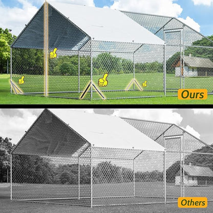 4ever2buy Large Metal Chicken Coop with Run Walk-in Poultry Cage Chicken Runs House Pen Cage Spire Roofed Chicken Coops with Anti-Ultraviolet Cover for Outdoor Yard Farm Use 9.8’L x 13.1’W x 6.4’H