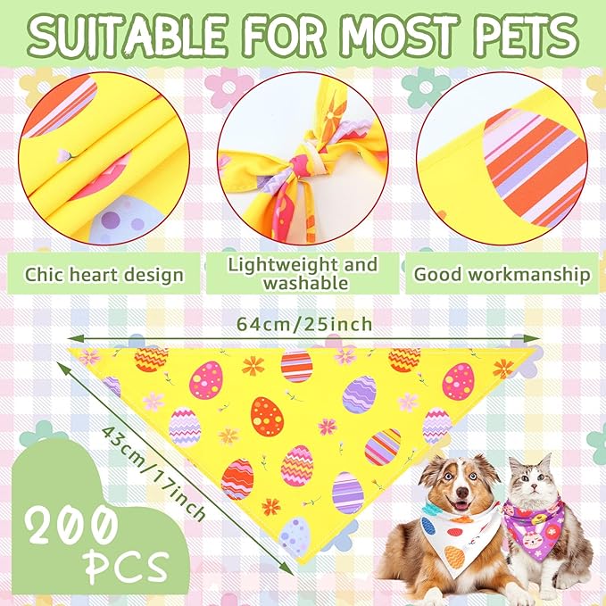 100 Pcs Dog Bandanas Bulk Pet Bibs Colorful Triangle Scarf Pet Bandanas for Medium Large Dogs Spring Summer Birthday Costume Decoration (Easter)