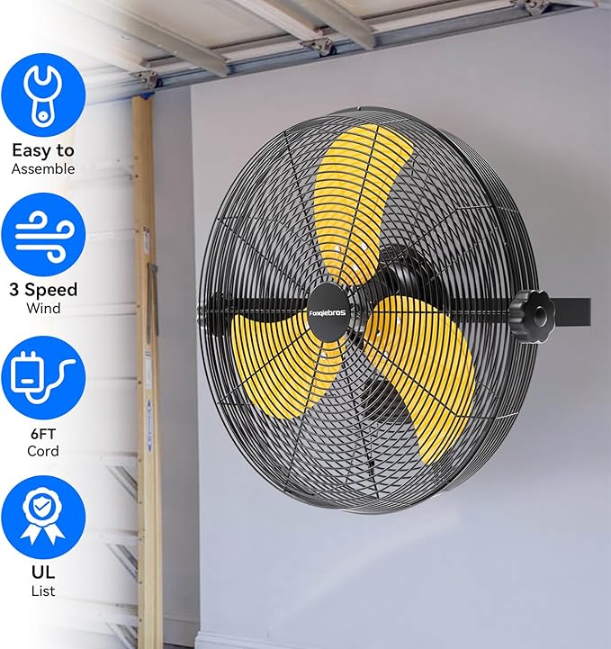 4580 CFM 18 inch High Velocity Wall Mounted Fan, 3-Speed Metal Fan with Sealed Motor, 360 Degree Tliting Heavy Duty Wall Fan for Patio, Barn, Garage, and Gazebo - UL listed