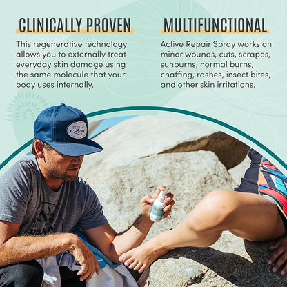 Active Skin Repair First Aid Healing Skin Spray - Natural & Non-Toxic with Hypochlorus Acid for Minor Cuts, Wounds, Scrapes, Rashes, Sunburns, & More, 3 oz