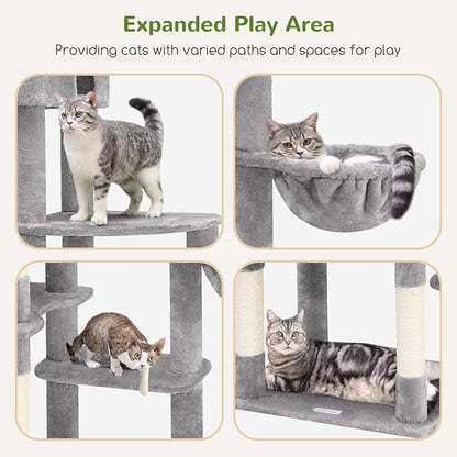 Globlazer Giant Cat Tree, 83 inch Cat Tree for Indoor Cats Large Adult, XXL Cat Tower with 9 Scratching Posts for 20lb+ Heavy Duty Large Adult Cats, F83, Light Grey